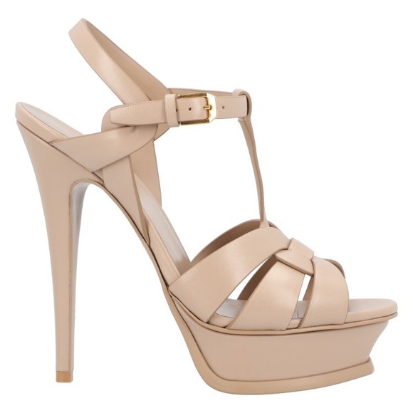 Saint Laurent Tribute Platform Sandals In Smooth Leather Beige - NWT - Picture 1 of 6